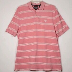 Chaps Pink Striped Polo Shirt Mens Medium Grandpacore Retro Golf Summer Preppy